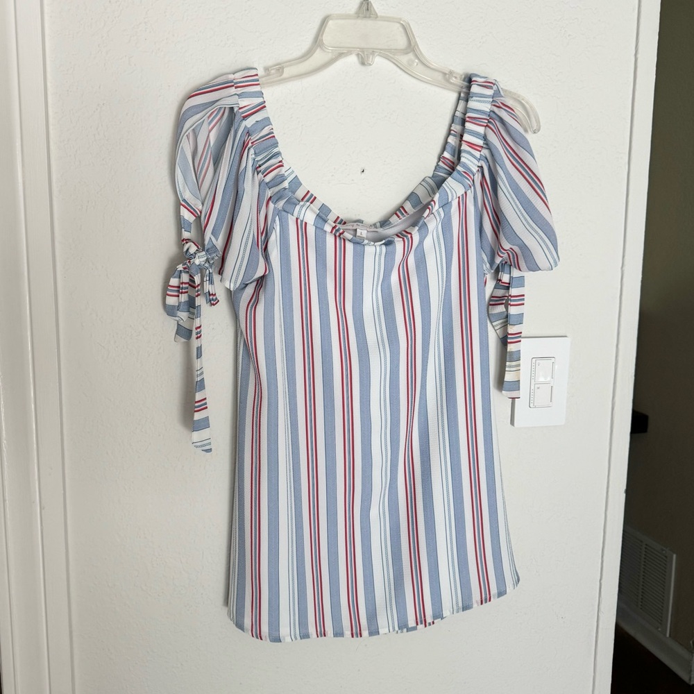 Mary & Mabel red, white & blue striped off the shoulder blouse, large